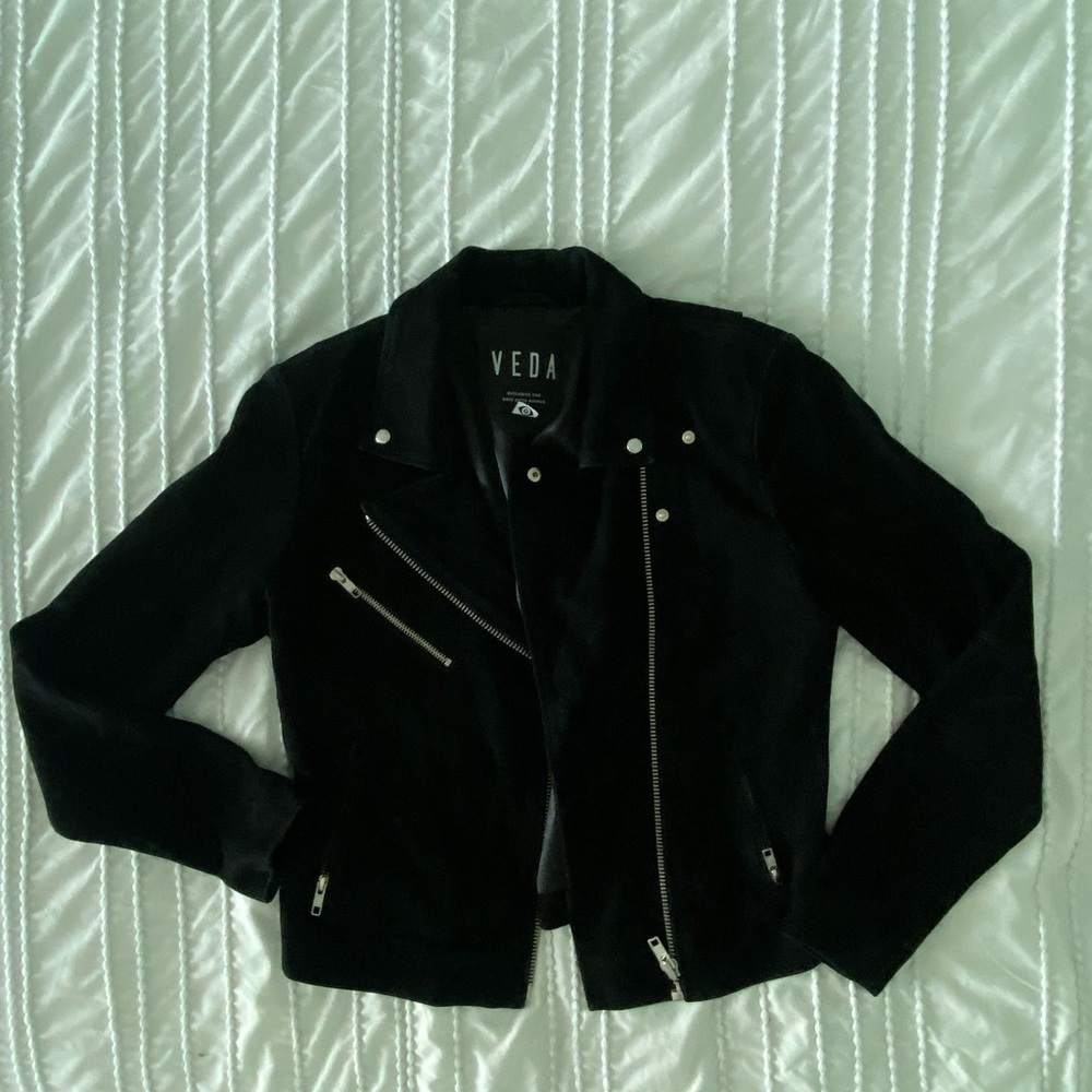 Veda Black Leather Motorcycle Jacket
